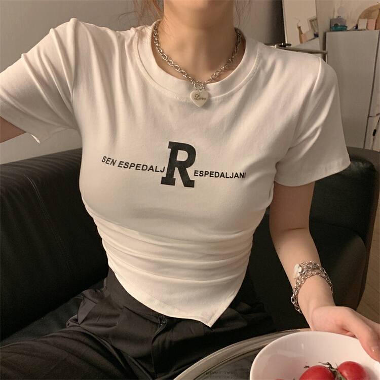 初夏上新!【XINYUANJIEYI新垣結衣】韓版印花修身設計感小眾別致短袖T恤  565#  CL
