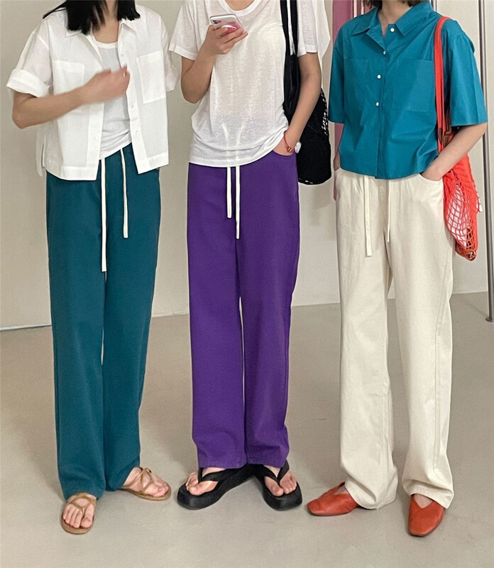 goods in stock! [clean space] Korean version of foreign style contrast color lace up casual pants 31912# CLS