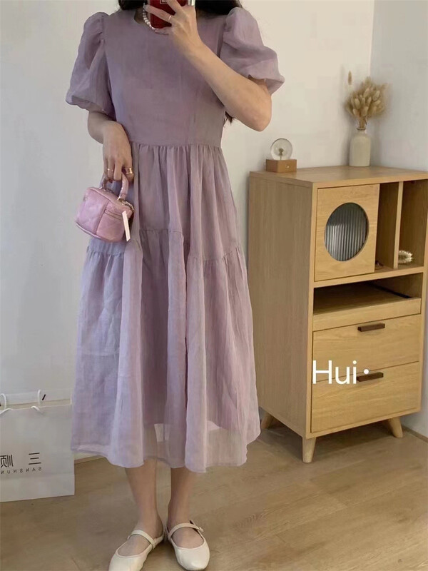 New in early summer! 【 Susan 】 round neck bubble sleeve age reducing versatile dress 18006# LSW