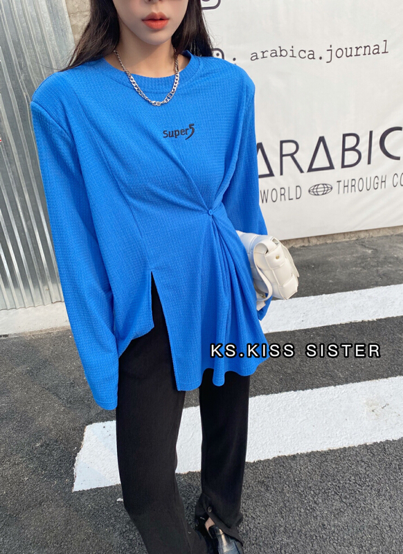 New year in early spring! [KS] Korean version loose fork niche design long sleeve T-shirt l22035# XYJ