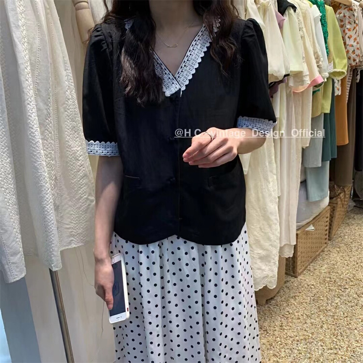 [hc-vintage] small and comfortable Korean single breasted shirt s8716# L