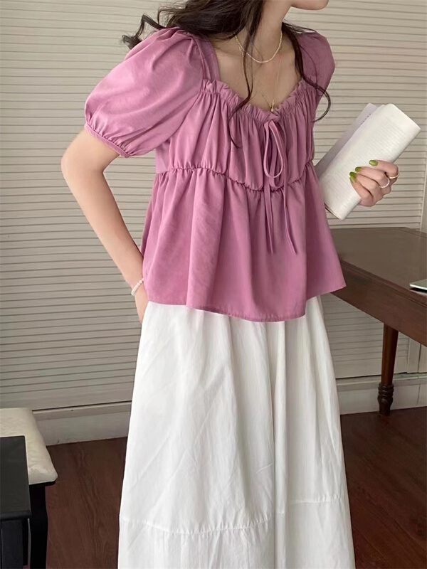 New in early summer! [malt] square neck fashion simple blouse ys1-3061# XYJ