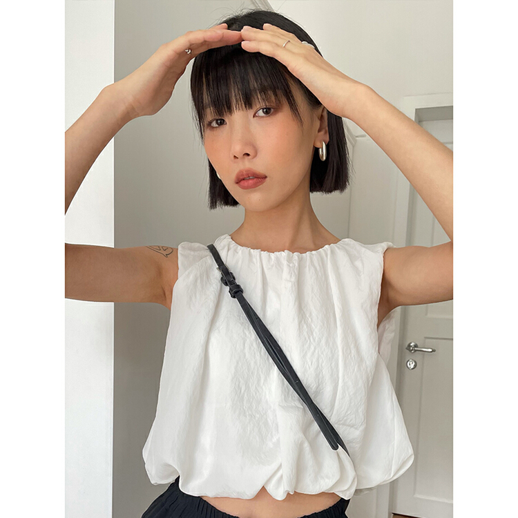 New in early summer! [FabI] sweet lady sleeveless round neck slim short vest / suspender 3459# XYJ