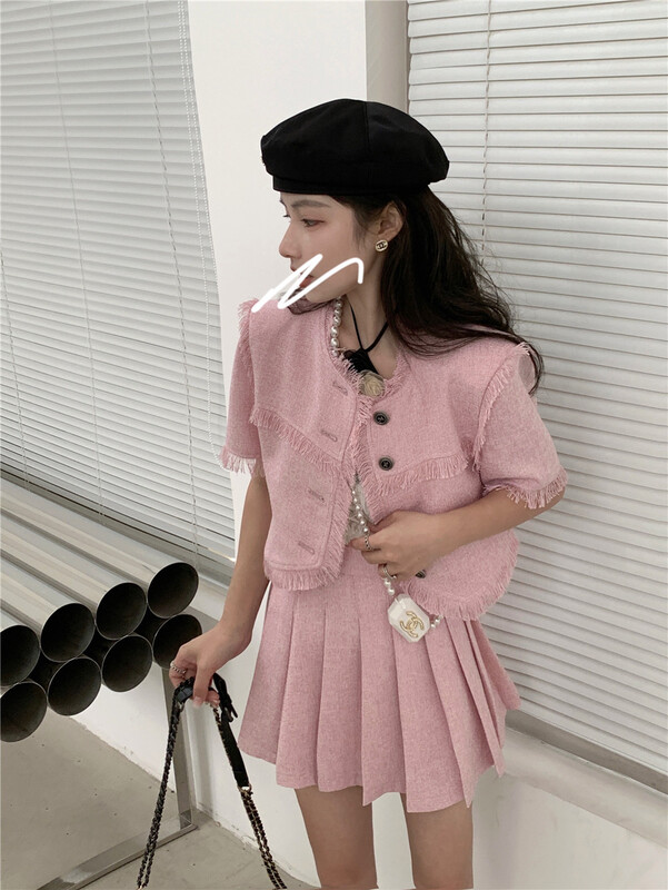 [Nair] Korean solid color button coat + high waist slim skirt suit 58001# cqw