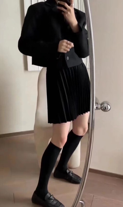 [wanna] Korean version solid color pleated slim skirt 985# cqw