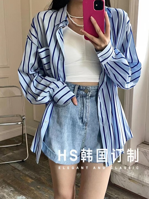 goods in stock! [HS customized in Korea] Korean casual stripe shirt 65235# hjy