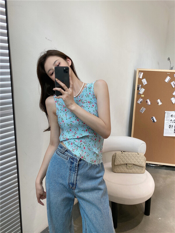 [modern 197] round neck versatile floral vest / sling 81159# zyh
