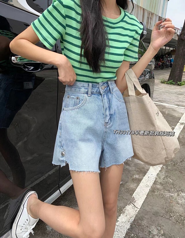 New in early summer! [T.H] Korean foreign style thin material denim shorts 33178# LSW