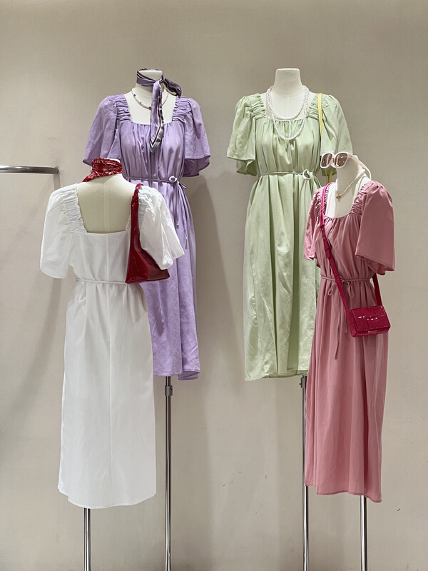 [kJ] Korean version simple solid color bandage loose dress (with waist rope) 3278# zxl