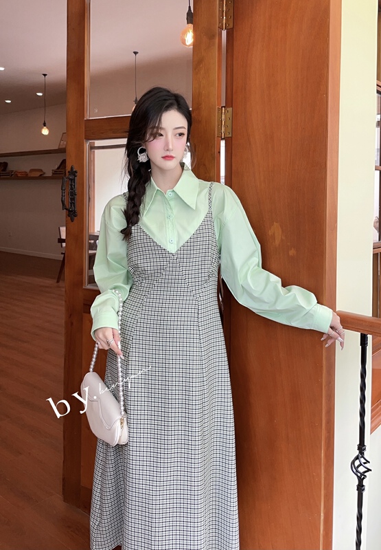 New year in early spring! [benyan] Plaid versatile slim dress 9800# zxx