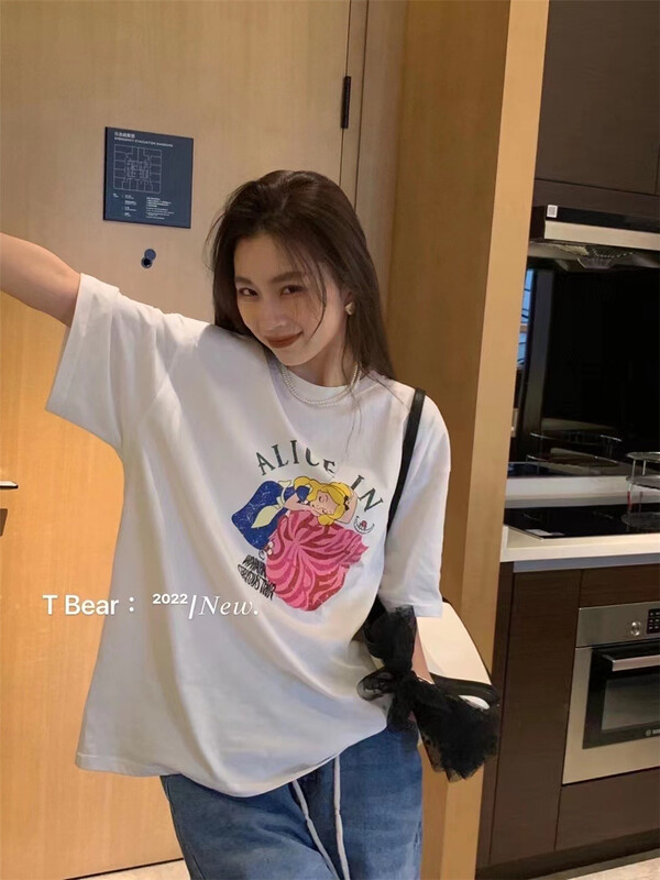 [t.bear] snow white printed round neck short sleeve T-shirt 28695# zxx