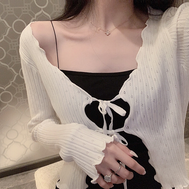 goods in stock! New in early summer! [pan] sexy niche sweet and spicy bandage with fungus edge sunscreen knitted cardigan 00382# PCZ