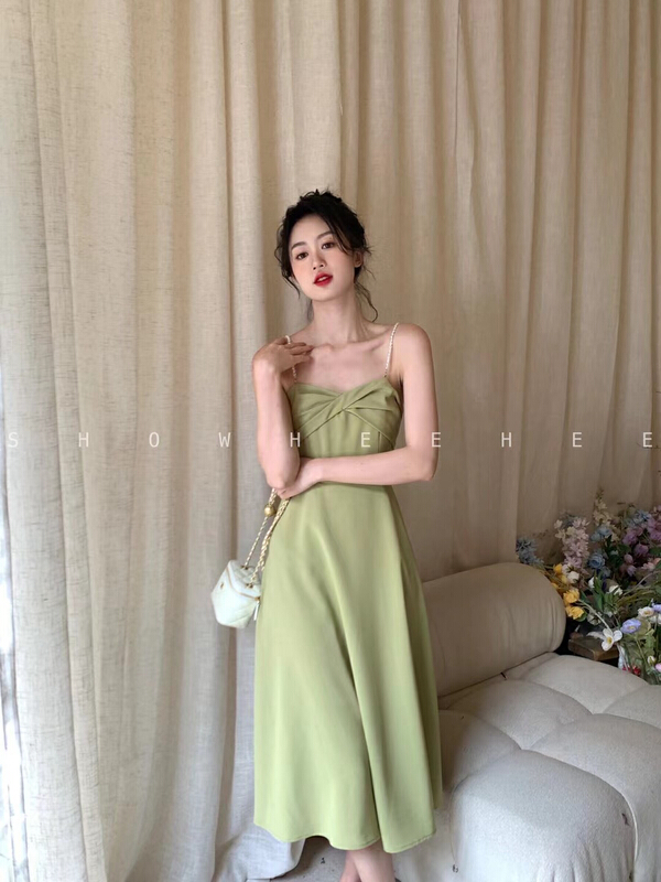 [xiuxixi] elegant temperament, slim waist, knotted pearl suspender dress (with detachable pearl chain) 8112# zxx