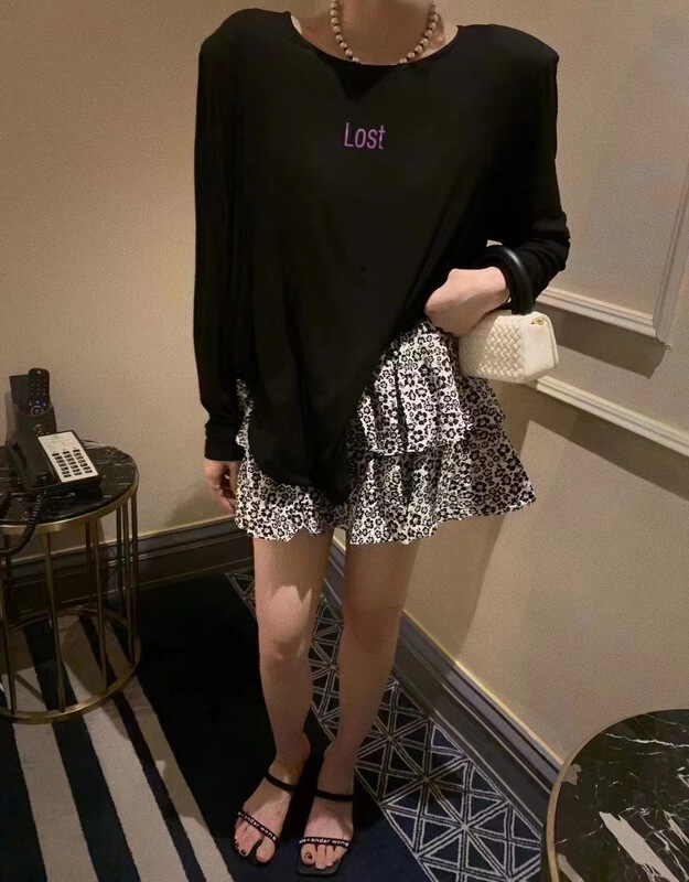 goods in stock! [F.D] simple letter shoulder pad side button long sleeve T-shirt 1292# zxl