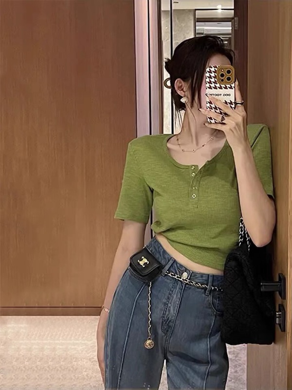 [Anan +] Korean solid color versatile short sleeve T-shirt 2092# WTT