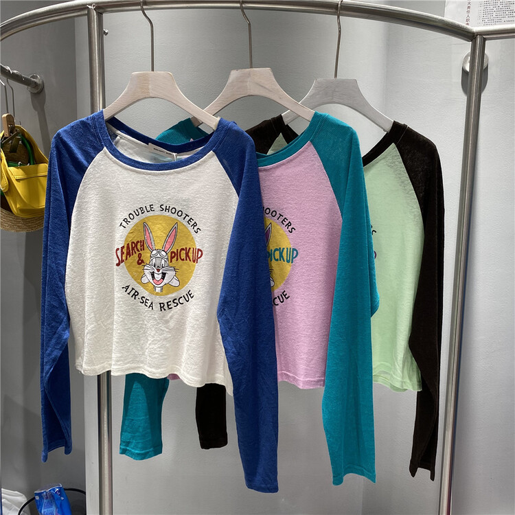 [miss happy] Korean raglan sleeve cartoon printed long sleeve T-shirt 8279# WPL