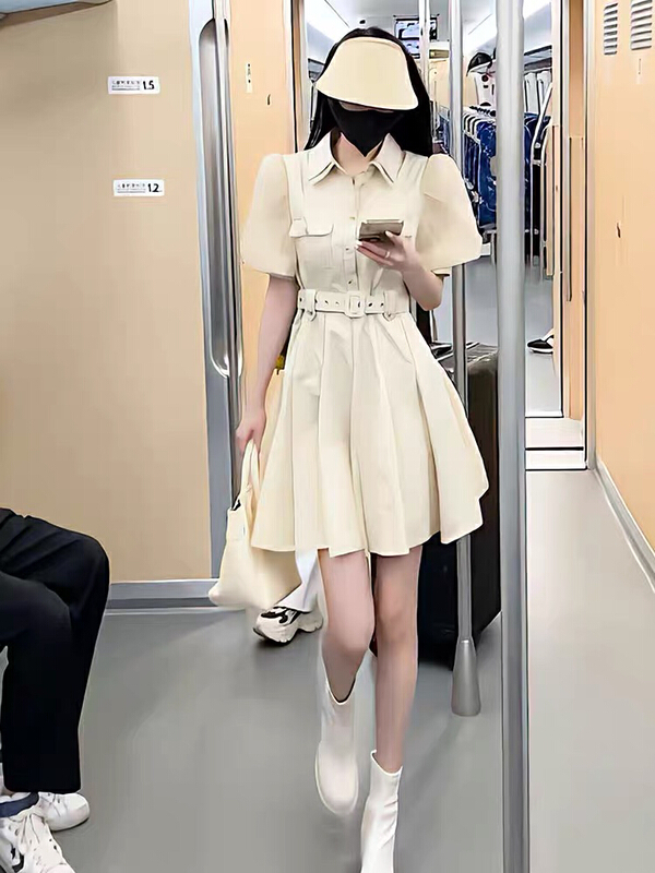 [Yingying new clothes] French color contrast design sweet dress (with belt) 7451# Cl