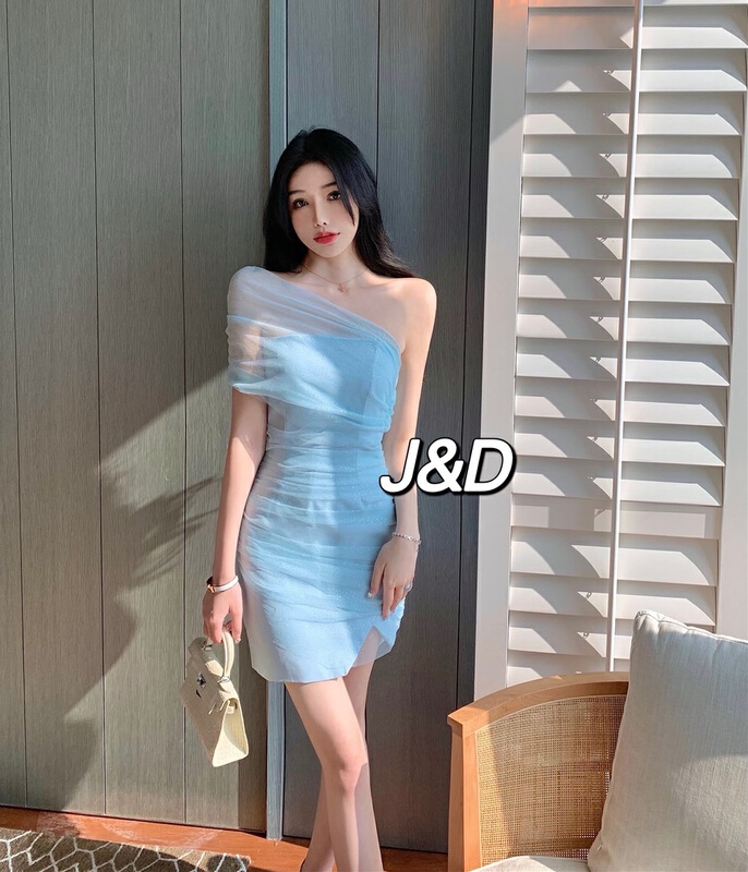 【J&D家】氣質抹胸拼接網紗連衣裙  9906#  JJ