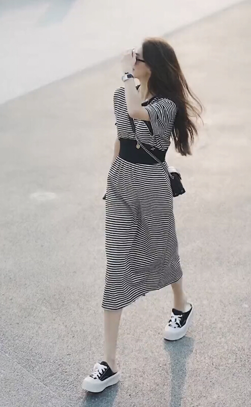 [JH] stripe stitching contrast dress (dress only) 41404# PCZ