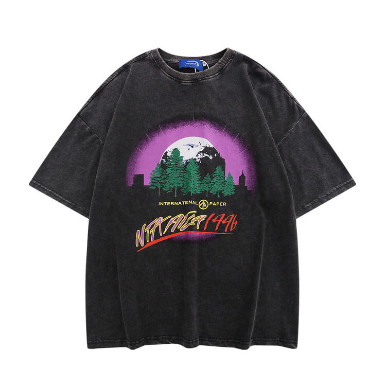 Unisex! [INS error] loose round neck color block print short sleeve T-shirt t2239# hyy