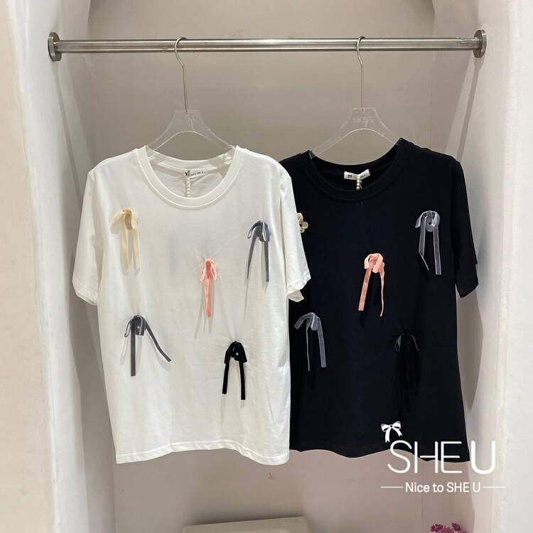 Original price 50.76! [she u] fashionable minority color floret short sleeve T-shirt s50623-1# cqw