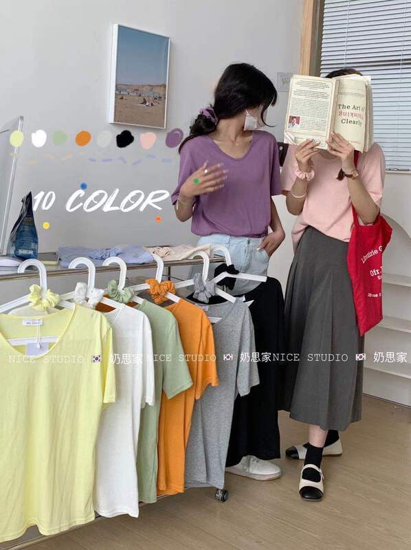 [naisijia nice studio] V-neck clean version versatile short sleeve T-shirt (with hair circle) 622# zxl