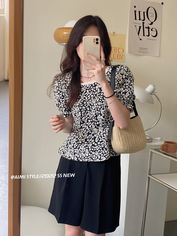 [aimistyle] square neck floral temperament shirt 10591# HBx