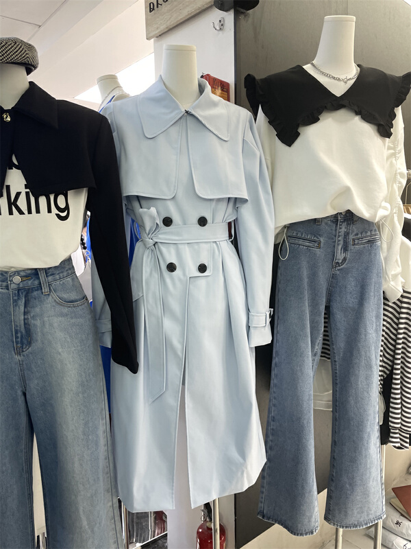 goods in stock! New year in early spring! [dream fly] Korean style double breasted windbreaker (with belt) 61118# XJ