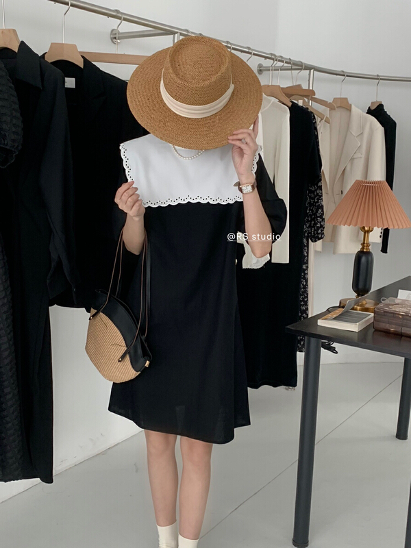 [RS] color blocking age reducing loose dress (with detachable collar) rs1585# XYY