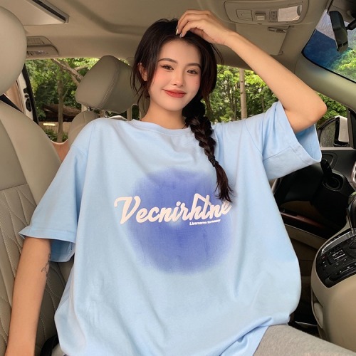 Summer cotton 2022 new fashion versatile Korean Short Sleeve T-Shirt women's foam printing top