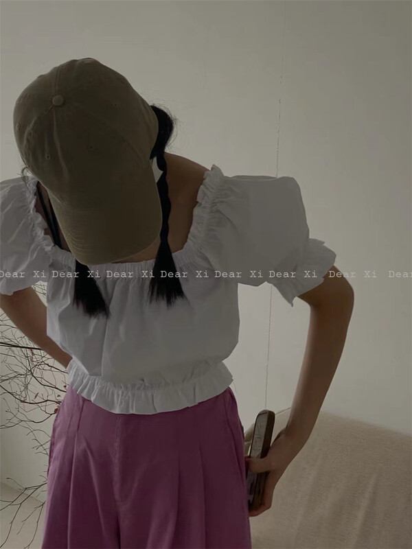 [far. Xi] square neck simple and slim shirt 1082# LSW