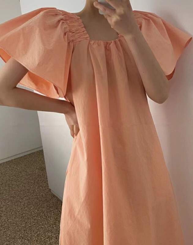 [MI] Korean loose flare sleeve square neck dress 9556# PCZ