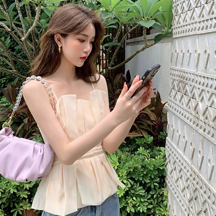 New in early summer! [L.L studio] splicing waist retracting suspender shirt 7391# PCZ