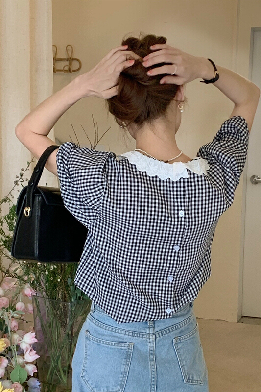 New in early summer! [timely rain] Han Feng ins sweet design sense Lace Baby collar shirt (only shirts) 52521# WPL