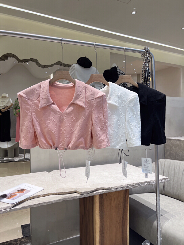 [o.shazidian] shoulder pad waist drawstring blouse 1389# CSX