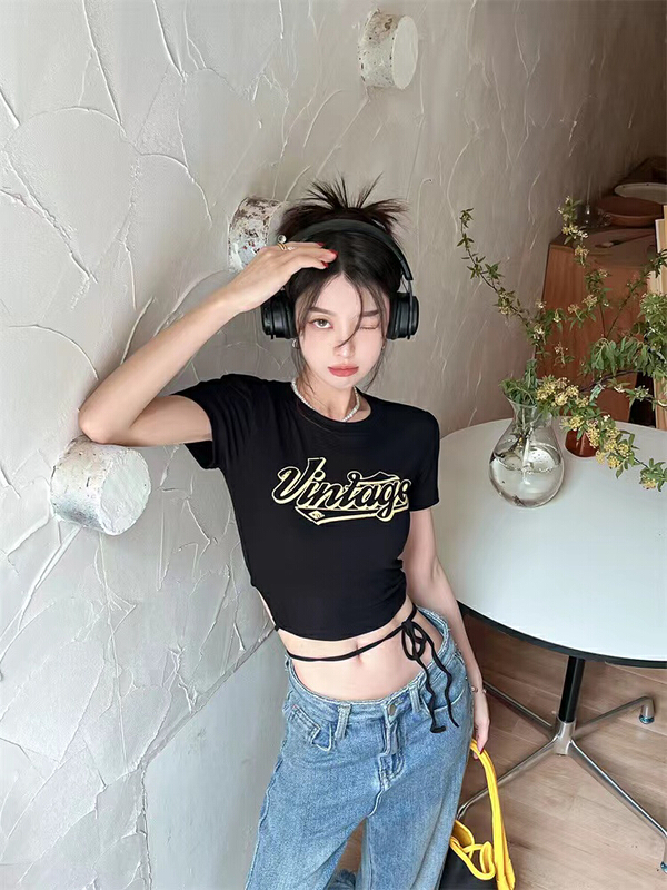 [Baobao] backless bandage short short sleeved T-shirt 5733# ozq