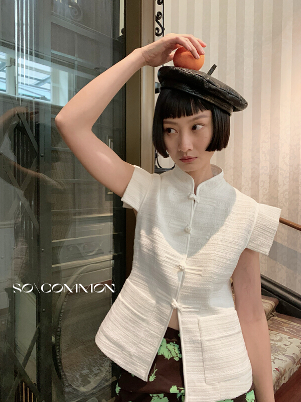 Original price 145.91! [so common] temperament stripe Chinese style coil buckle stand collar vest small shirt 62230# XYJ