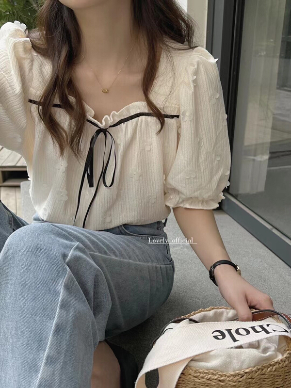 New in early summer! [lovely] French style vintage T-shirt s1185# HBx