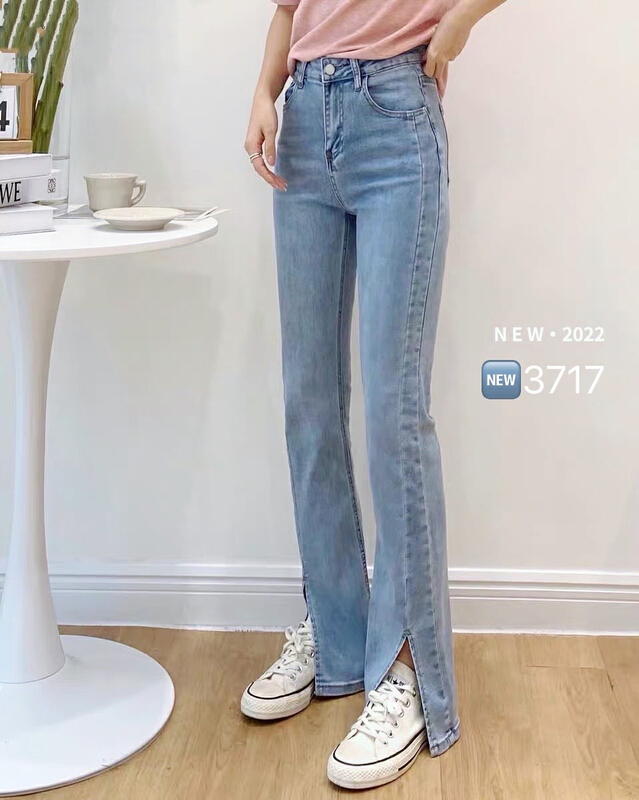 [JFT] Korean version side split high elastic floor dragging flare jeans j3717\cls