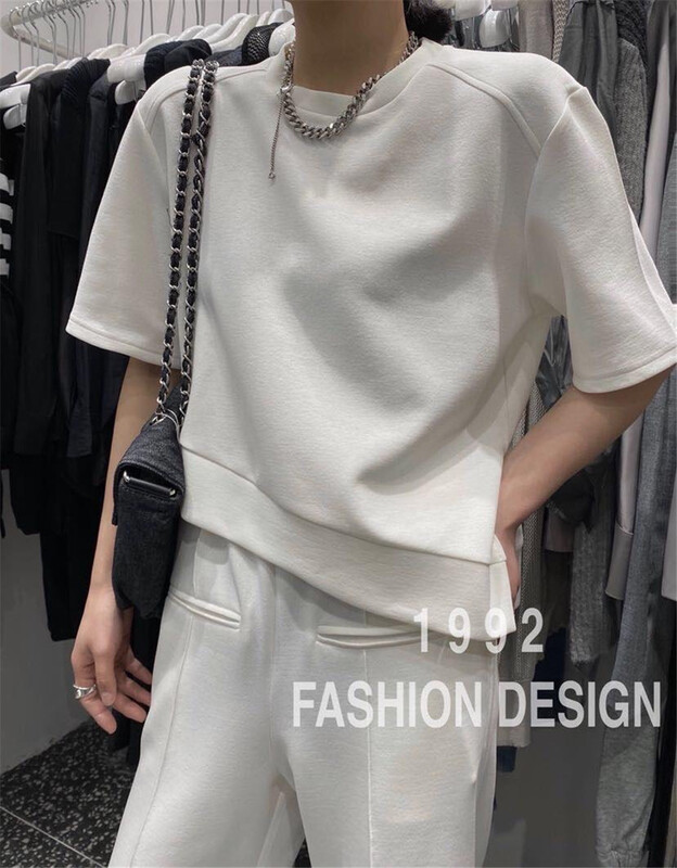 New year in early spring! [1992] solid color simple irregular round neck Pullover short sleeve T-shirt 3651# XYJ