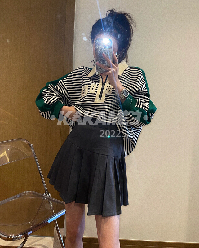 goods in stock! Early spring! [kakamee] retro color blocking loose, lazy and versatile polo shirt (only polo shirts) s229# LSL