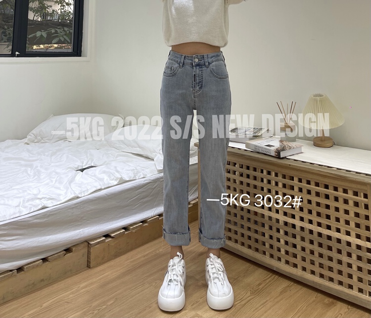 [fairy tale princess] simple Korean lace high elastic smoke tube small straight jeans 3032# hjy
