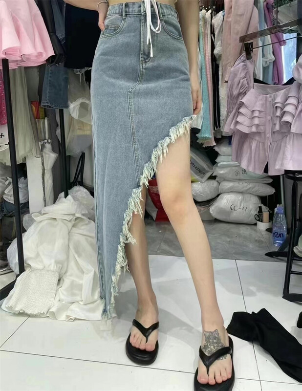 [side dish seedlings] design of diagonal denim skirt 8508# lwy