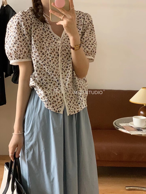 [m.zi studio] V-neck floral blouse 5668# HBx