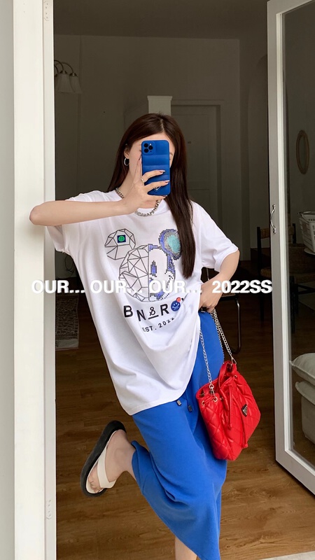 Original price 55.67! [our] Korean version versatile fashion printed hot drill Mickey short sleeve T-shirt 6822\lsw