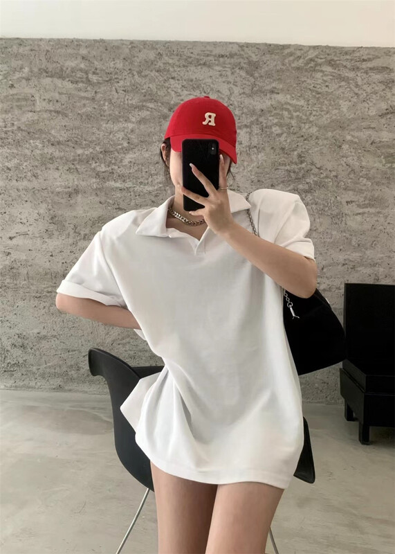 [3. Three point] Korean solid color wide truffle back short sleeve T-shirt 7188# cqw