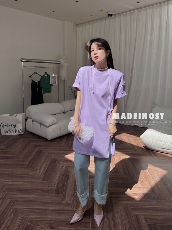 New year in early spring! [OSHA madeinost] high quality shoulder pad split knit t dress 86176# ll