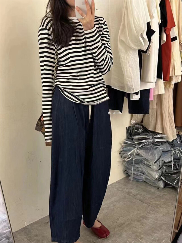 [IU room] Korean round neck stripe long sleeve T-shirt ys1-2125# XYY