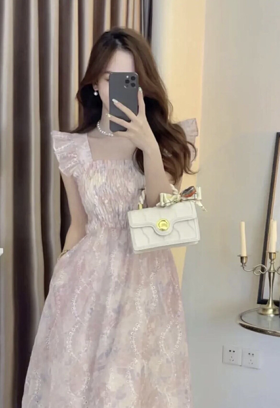 [Yingying new clothes] Feifei sleeve square neck floral embroidery dress 7237# Cl