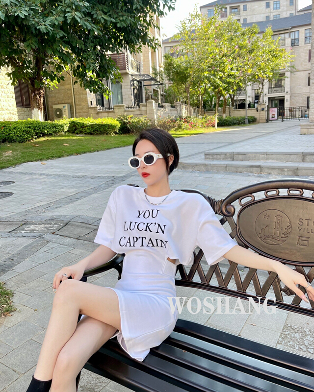goods in stock! New in early summer! [woshang woshang] a sense of design, a small number of tricks, Korean alphabet Printed Dress 1176# XYJ